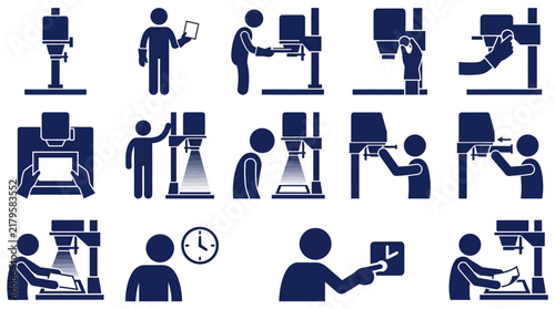 People operating photo enlarger and developing film icons