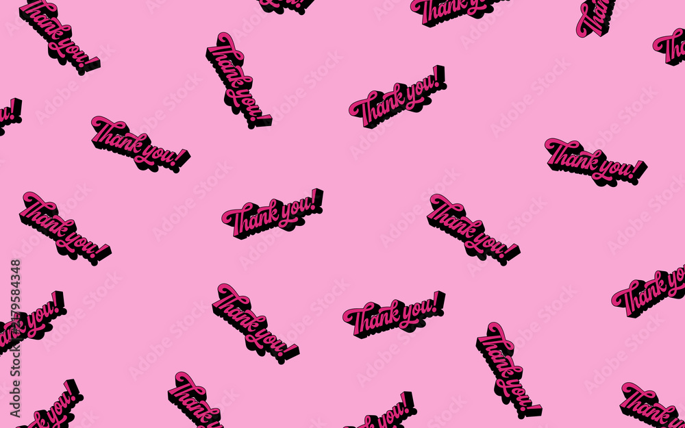 Pink Thank You Typography Pattern Background – Black 3D Script Lettering Seamless Texture