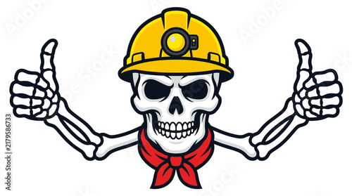 Canvastavla Illustration of a Cartoon Skull Miner Giving a Double Thumbs Up Sign