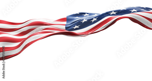 American flag sheer fabric flowing isolated on transparent background with copy space design for 4th of july America Independence day banner 3D render