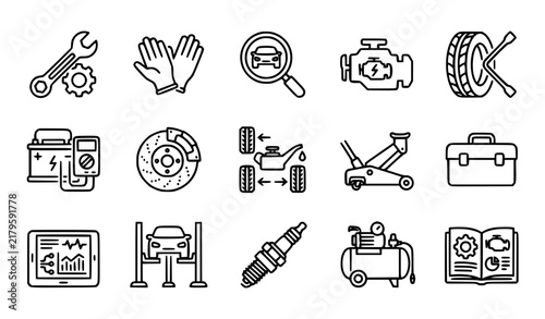 Automotive Mechanic Outline Icons Collection for Car Repair Web UI