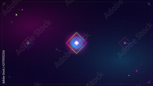 Принти на полотні A vibrant glowing diamond shape centered on a dark digital grid background