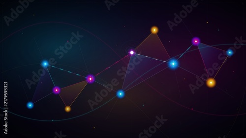 Canvastavla Abstract network of glowing nodes connected by lines on a dark background