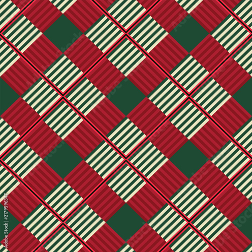 Classic green tartan plaid seamless pattern in traditional Christmas colors. Perfect for fabric, flannel textiles, wrapping paper, holiday stationery, gift packaging and seasonal backgrounds.