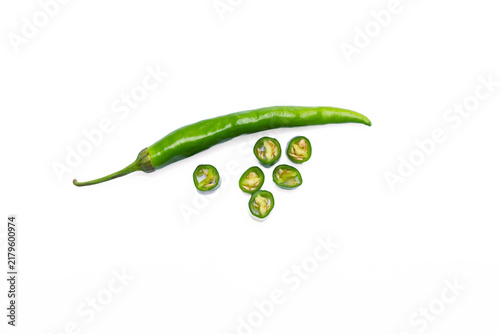 Canvas Print Fresh Small Green Hot Pepper On White Background