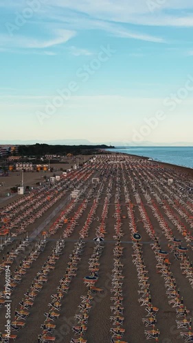 Aerial view of empty beach umbrellas in bibione italy