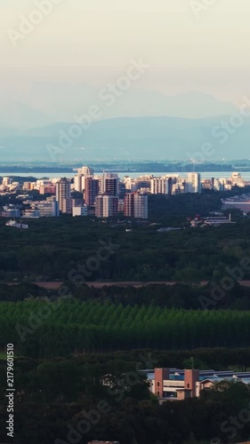 Aerial view of bibione italy coastline and seascape at sunset