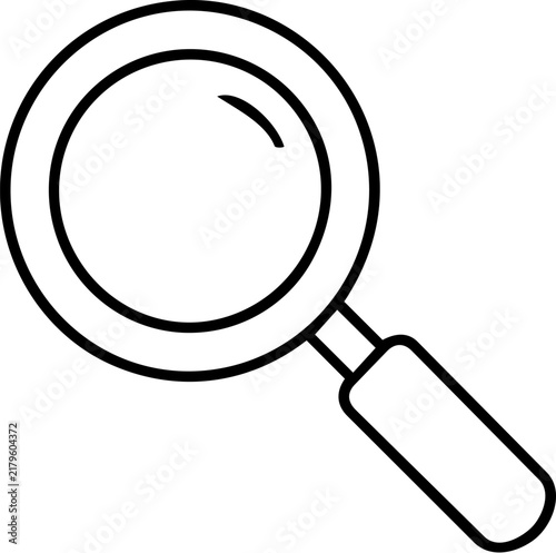 Magnifying Glass Icon isolated on white background. Vector illustration outline symbol design. Tool for searching, analyzing data, investigation. Digital graphics, logo for website or mobile app.