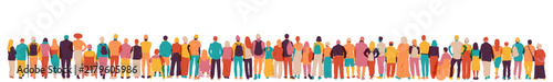 Different people standing together. Modern colourful design.
