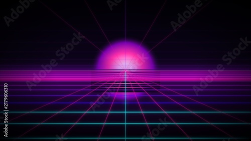 Neon Cyberpunk Grid Horizon Vibrant Background
