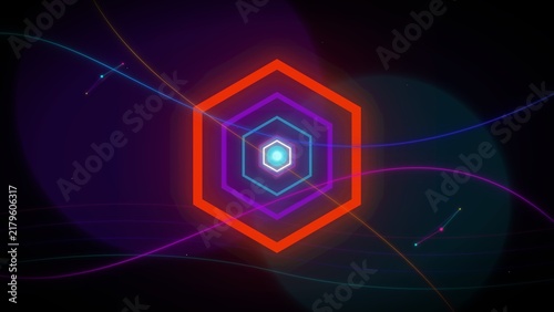 Abstract Geometric Hexagonal Tunnel Neon Glowing Cyberpunk Background