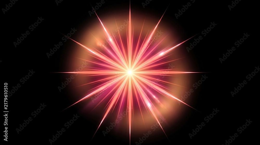 Fototapeta premium Bright red starburst light effect on black background