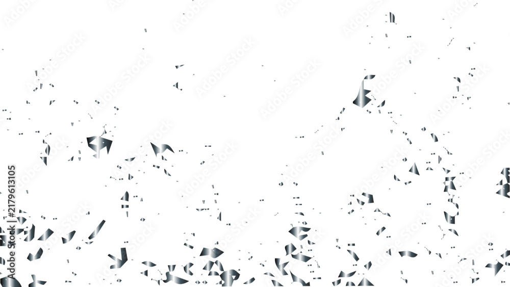 Fototapeta premium Subtle weathered grunge texture with scattered gray dust particles, faded distress marks, fine noise, and shiny silver glitter sparkles exploding and falling as elegant metallic confetti