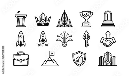 Executive Leadership Corporate Growth and Business Development Line Art Icons