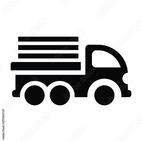 Black truck icon with cargo on white background simple transportation symbol
