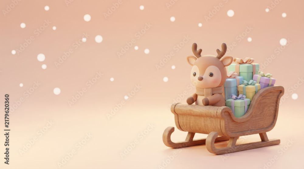 Naklejka premium Cute Reindeer in a Sleigh with Presents