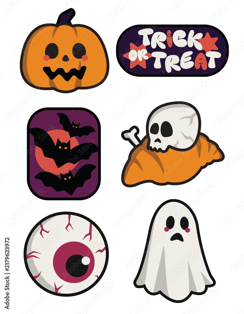 Fototapeta premium halloween icons set scary and cute stye illustrations