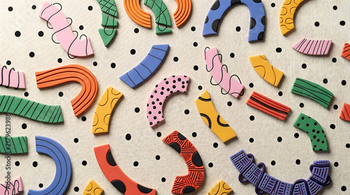 Abstract colorful geometric shapes on polka dot