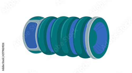 Industrial flexible bellows hose illustration in teal and blue colors isolated on white for engineering and conduit design