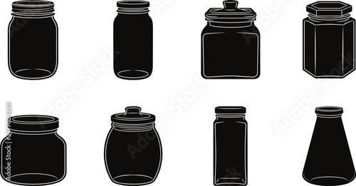 Set of Jar and Bottle Silhouettes for Packaging, Storage, Branding, and Product Design Illustration Projects