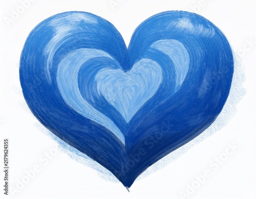 hand drawn blue heart shape isolated on white background