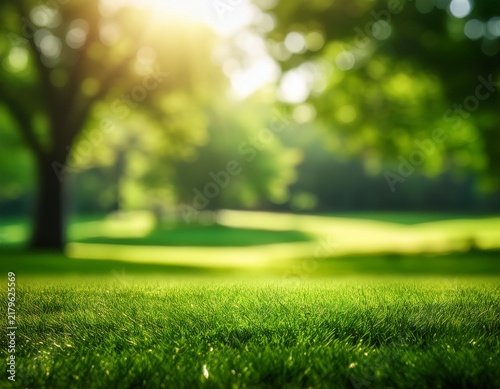 natural blurred photo with green trees and lawn in the background