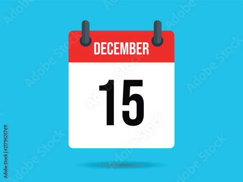 December 15th Calendar Icon on Blue Backdrop. Reminder or Save the Date Design