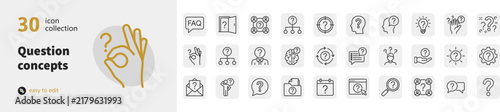 Quadro su tela Question concepts vector icon set line art collection illustration with inquiry