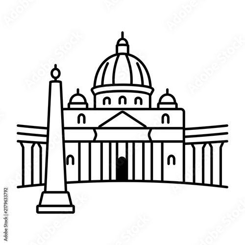 Photography Detailed doodle icon depicting the monumental basilica facade and large central dome associated with the historic Vatican architectural complex