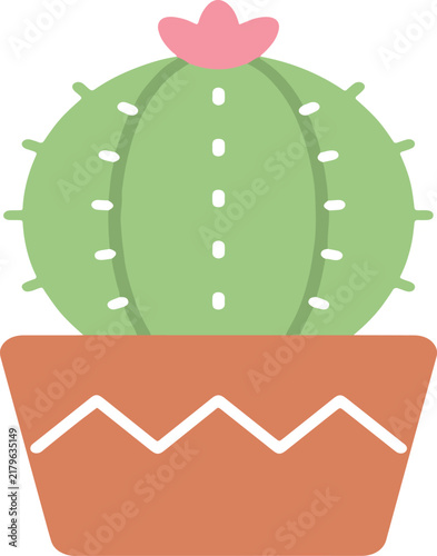 Green Cactus with Flower in a Pot Isolated on White Background, Decorative Nature Plant Illustration for Eco, Gardening and Environmental Design Concepts