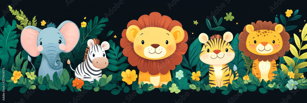 Fototapeta premium wild animals in the jungle scene