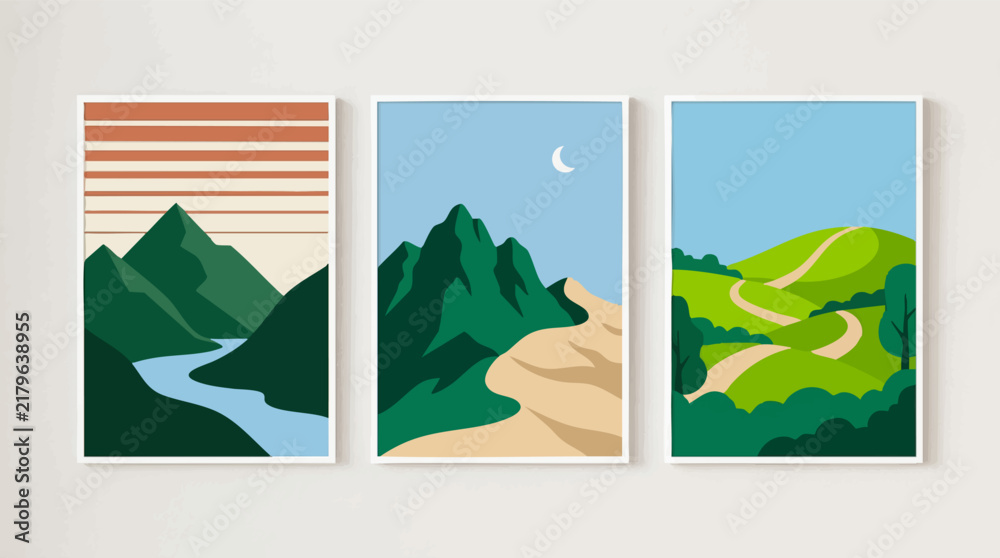 Obraz premium Set of three modern minimalist landscape art prints for wall decor