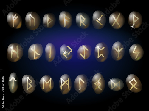 Natural Stone Runes Set Elder Futhark Scandinavian Symbols for Divination and Fortune Telling