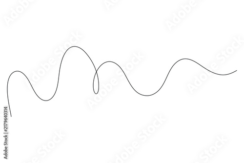 Continuous one line art depicting multiple wave crests and a looping curve, featuring an editable stroke.