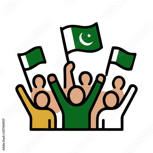 Foto Crowd of people waving Pakistani flags in celebration