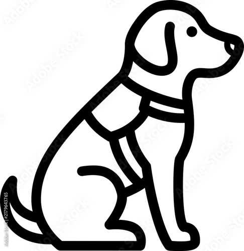 Service Dog Line Icon - Assistance Dog With Harness