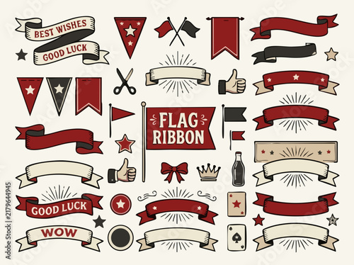 set of vintage ribbons and labels