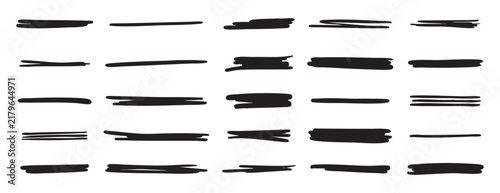 Black underline stroke set. Hand drawn highlight lines. Bold marker strokes for text emphasis design