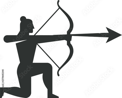 Bild auf Leinwand Archer silhouette kneeling while aiming longbow and arrow