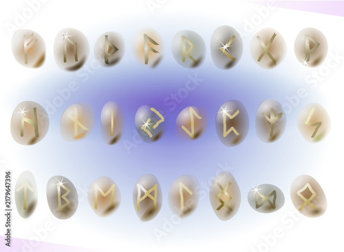 Ancient Norse Runes Carved on Natural Stones Set for Magic Divination and Spirituality
