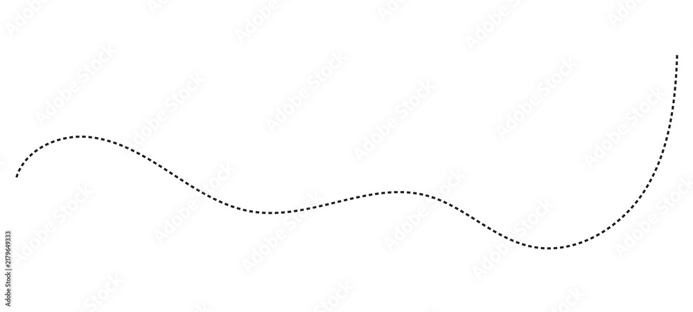 Fototapeta premium Dashed black arrow following a winding path dotted
