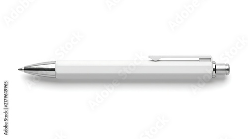 White ballpoint pen isolated on neutral background viewed from side