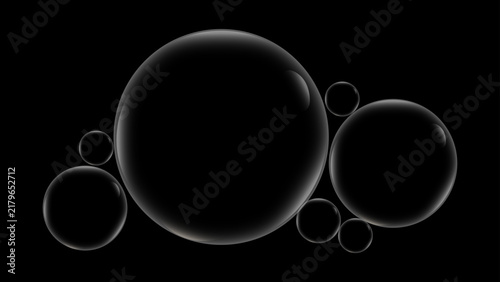 Shiny transparent soap bubble overlay on black background