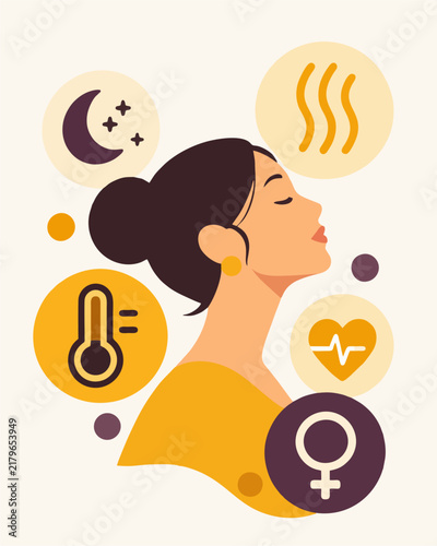 Fotografía Menopause Concept with Woman Experiencing Hot Flashes and Temperature Changes