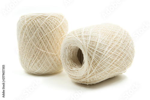 Canvastavla Two Yarn for crocheting and hook isolated on white background