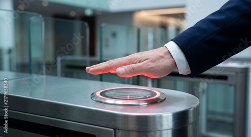 Hand scanning on biometric security scanner for office building access control