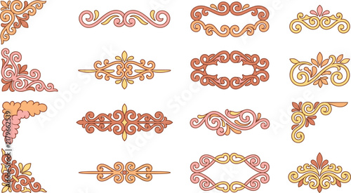 Luxurious gold and peach baroque frame collection for elegant branding and invitation art.