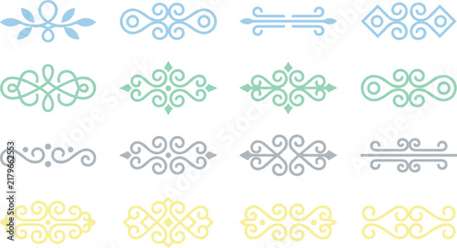 Minimalist geometric scroll dividers in pastel blue green and yellow for modern branding.