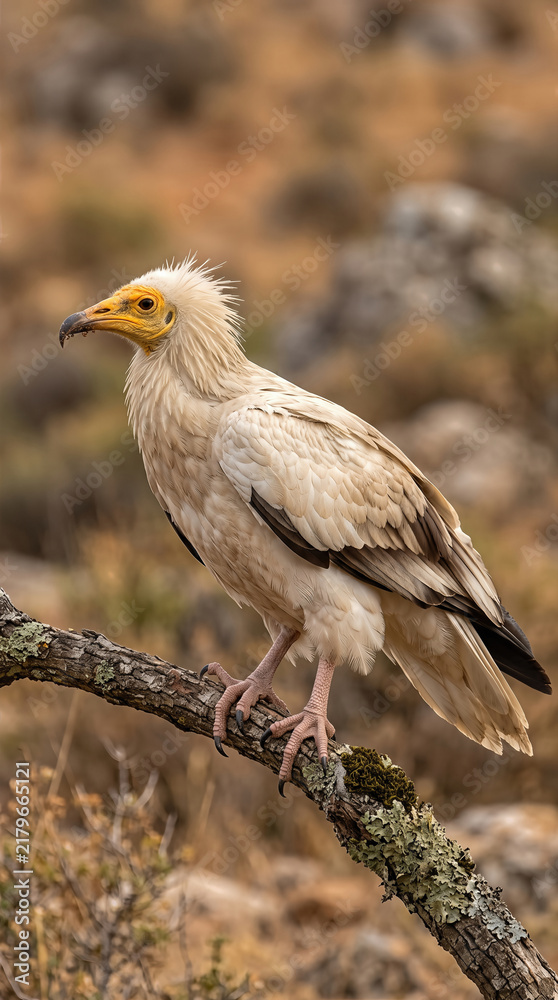 Fototapeta premium Egyptian Vulture (Neophron percnopterus) perched on a branch
