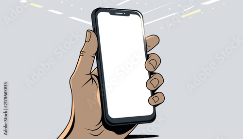 Hand Holding Modern Smartphone With Blank Screen, Empty Display With Copy Space Vector